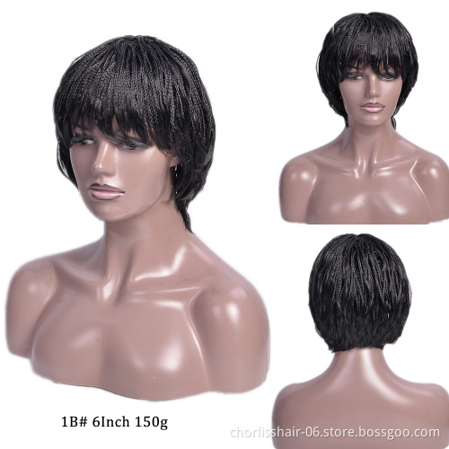 Fashion Cheap Short Braid Wigs Synthetic Crochet Short Box Braided Wigs With Bangs Glueless Hand-Made 3x Braided Synthetic Wigs